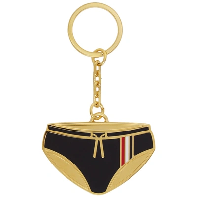 Thom Browne Rwb Stripe Swim Brief Keyring In Blue