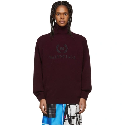 Balenciaga Logo-embroidered Wool And Cashmere-blend Jumper In Berry/black