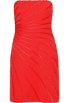 HALSTON HERITAGE HALSTON HERITAGE WOMAN STRAPLESS SATIN-TRIMMED CREPE MINI DRESS TOMATO RED,3074457345619751252