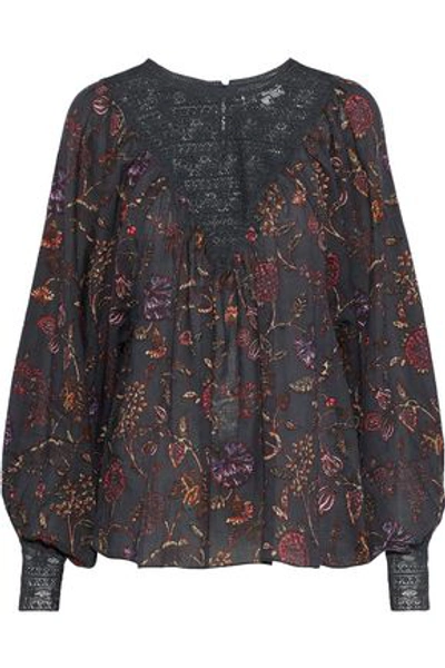 Antik Batik Woman Alina Lace-paneled Floral-print Cotton-gauze Blouse Black