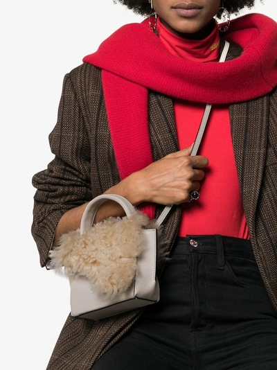 Atp Atelier White Montalcino Shearling Embellished Leather Crossbody Bag