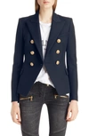 Balmain Double Breasted Wool Blazer In Blue/silver