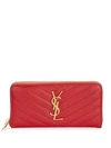 Saint Laurent Women's Monogram Matelassé Leather Zip-around Wallet In Rouge Legion