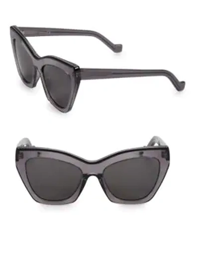 Loewe Semi-transparent Acetate Cat-eye Sunglasses W/ Leather Trim In Black