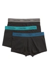 Calvin Klein Men's Cotton Stretch Low-rise Trunks 3-pack Nu2664 In Black/ Grey/ Blue/ Raleigh