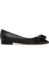 FERRAGAMO ZERI BOW-EMBELLISHED LEATHER POINT-TOE FLATS