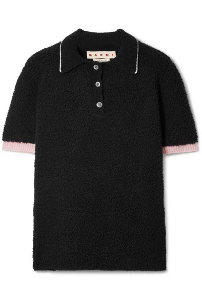 Marni Contrast Cuff Fluffy Polo Shirt In Black