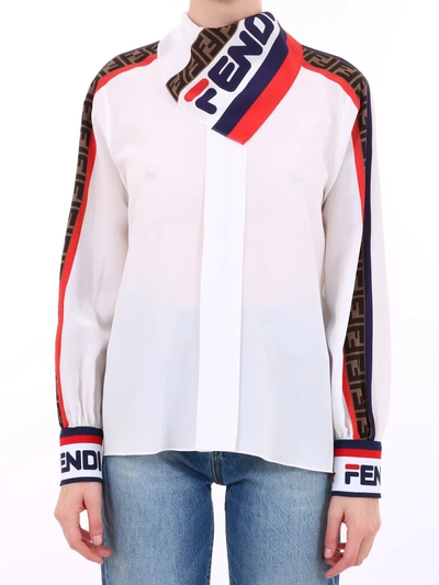 Fendi Mania Logo-print Silk Blouse In White