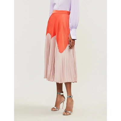 Roksanda Ollyn Colour-blocked Pleated Crepe Skirt In Orange