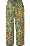 ETRO COROMELL CROPPED PRINTED CRINKLED CREPE DE CHINE WIDE-LEG PANTS