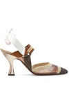 Fendi Colibrì Logo-print Mesh And Rubber Slingback Pumps In Brown