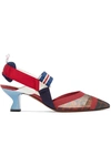 FENDI COLIBRÌ LOGO-PRINT MESH AND RUBBER SLINGBACK PUMPS