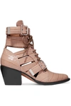 CHLOÉ Rylee cutout croc-effect leather ankle boots