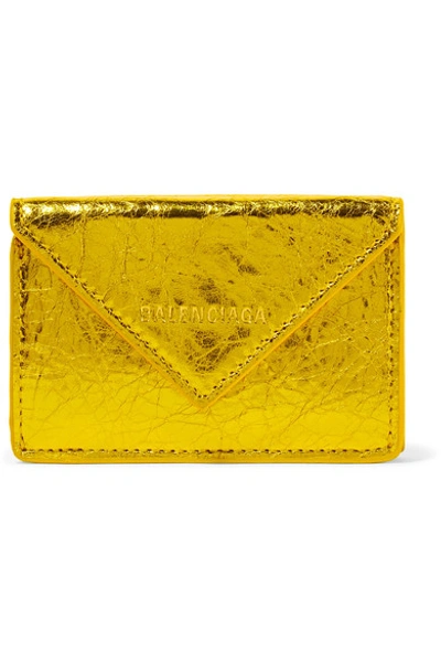 Balenciaga Papier Mini Printed Metallic Crinkled-leather Wallet