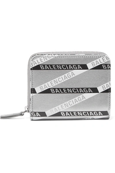 Balenciaga Everyday Printed Metallic Textured-leather Wallet In Silver