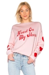 WILDFOX WILDFOX COUTURE HEART ON MY SLEEVE ROADTRIP SWEATER IN PINK.,WILD-WK447