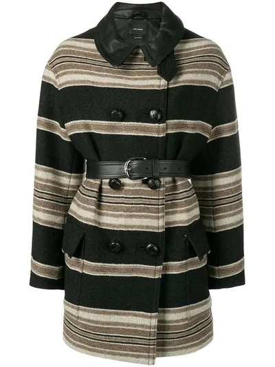Isabel Marant Hilda Belted Striped Wool-blend Coat In Black Multicoloured