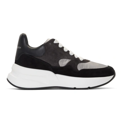 Alexander Mcqueen Panelled Wedge Sole Leather And Suede Trainers In Black