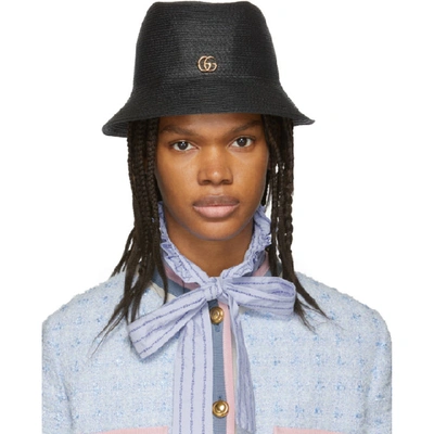 Gucci Paper-effect Straw Bucket Hat In Black