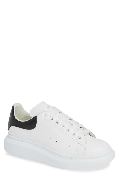 Alexander Mcqueen Exaggerated-sole Leather Trainers In White / Paris Blue