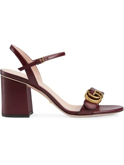 Gucci Double G Leather Mid-heel Sandal In Burgundy In Red