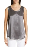 Lafayette 148 Perla Luxe Reversible Silk Charmeuse Shell In Rock
