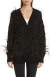 ADAM LIPPES CRYSTAL AND FEATHER EMBELLISHED WOOL & CASHMERE CARDIGAN,R19618WC