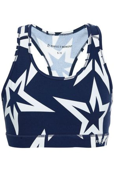 Perfect Moment Printed Stretch Sports Bra In Navy
