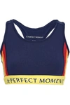 PERFECT MOMENT PERFECT MOMENT WOMAN PRINTED STRETCH SPORTS BRA NAVY,3074457345620009676