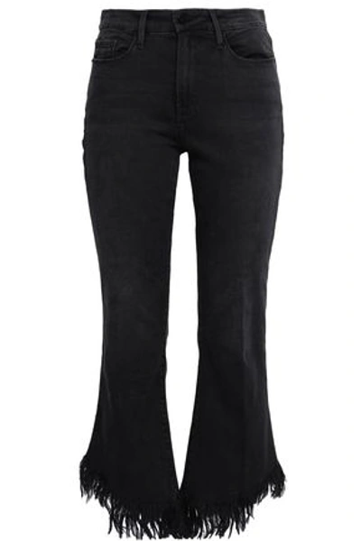 Frame Woman Le Crop Frayed High-rise Kick-flare Jeans Black