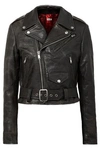 RE/DONE RE/DONE WOMAN CROPPED LEATHER BIKER JACKET BLACK,3074457345619996408
