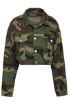 RE/DONE RE/DONE WOMAN CROPPED PRINTED DENIM JACKET ARMY GREEN,3074457345619993717