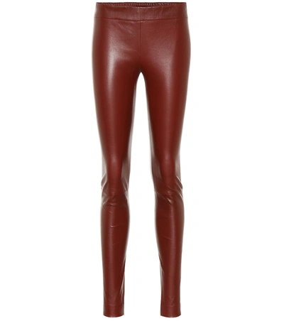 The Row Moto Mid-rise Leather Trousers In Red