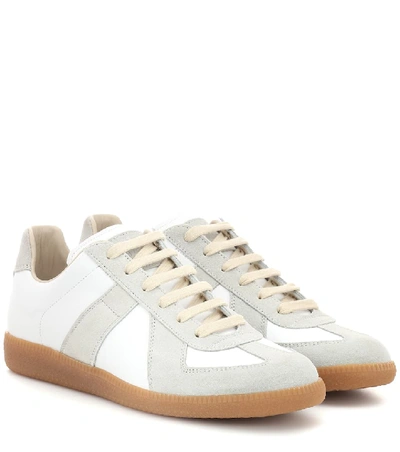 Maison Margiela Replica Leather And Suede Sneakers In White