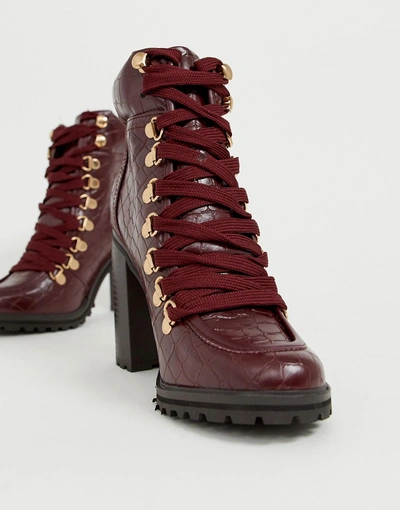 New Look Chunky Croc Heeled Boot In Dark Red