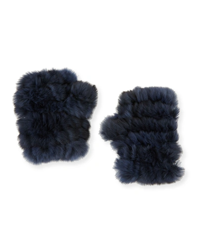 Jocelyn Knit & Rabbit Fur Fingerless Gloves In Navy