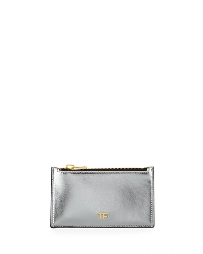 Tom Ford Laminated Large Zip Wallet In Silver