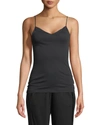 Hanro Cotton Seamless V-neck Spaghetti Camisole In Black