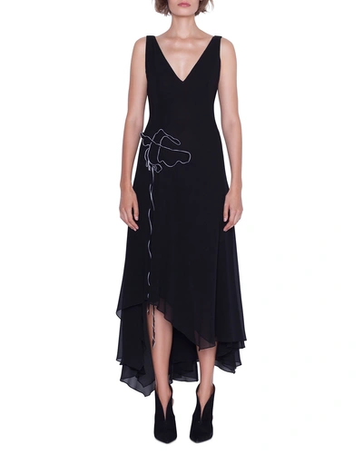 Akris Sleeveless V-neck Asymmetric Gown In Black