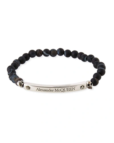Alexander Mcqueen Men's Skull Beads Agate Bracelet In Black