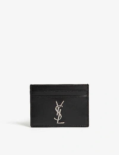 Saint Laurent Lizard-effect Glossed-leather Cardholder In Black