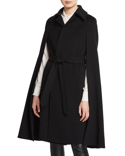 Burberry Double-faced Cashmere Belted Cape In Black