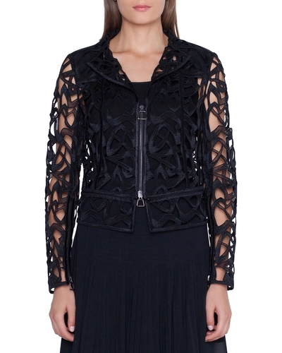 Akris Amy Marker Embroidered Short Jacket In Black