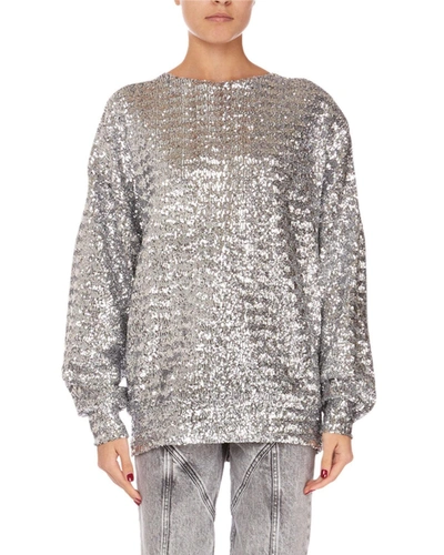 Isabel Marant Olivia Sequined Jersey Blouse In Metallic
