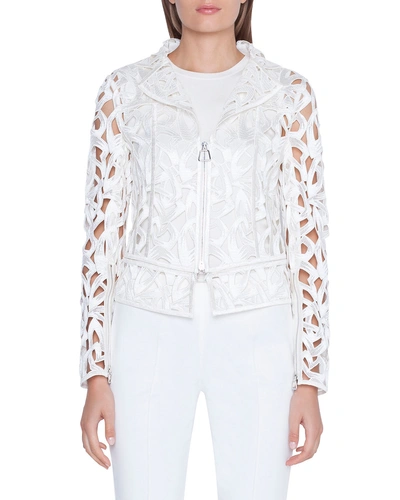 Akris Amy Marker Embroidered Short Jacket In White