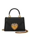 Dolce & Gabbana Black Calfskin Shoulder Bag With Rhinestone Details And Gold Chain In Black