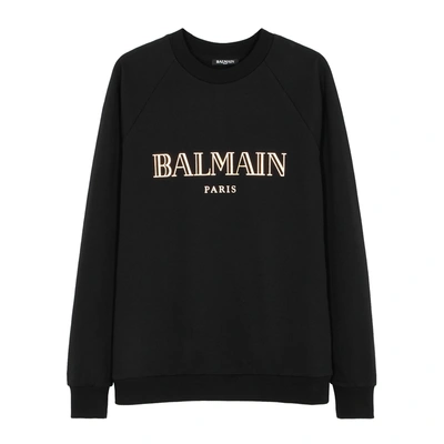 Balmain Black Logo-print Cotton Sweatshirt In Black And Other