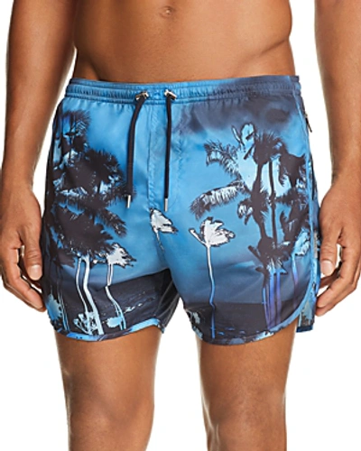 Neil Barrett Sunset Palm Tree-print Swim Shorts In Navy/azure