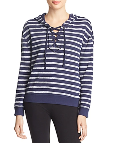 Marc Ny Performance Performance Stripe Lace-up Hoodie In Midnight/white