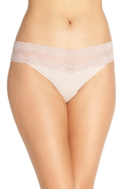 Natori Bliss Perfection Lace-trimmed Thong (one Size) In Rose Beige
